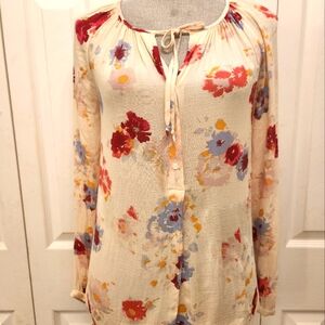 Lucky Brand Cream and Red Tie Front Blouse SZ XS